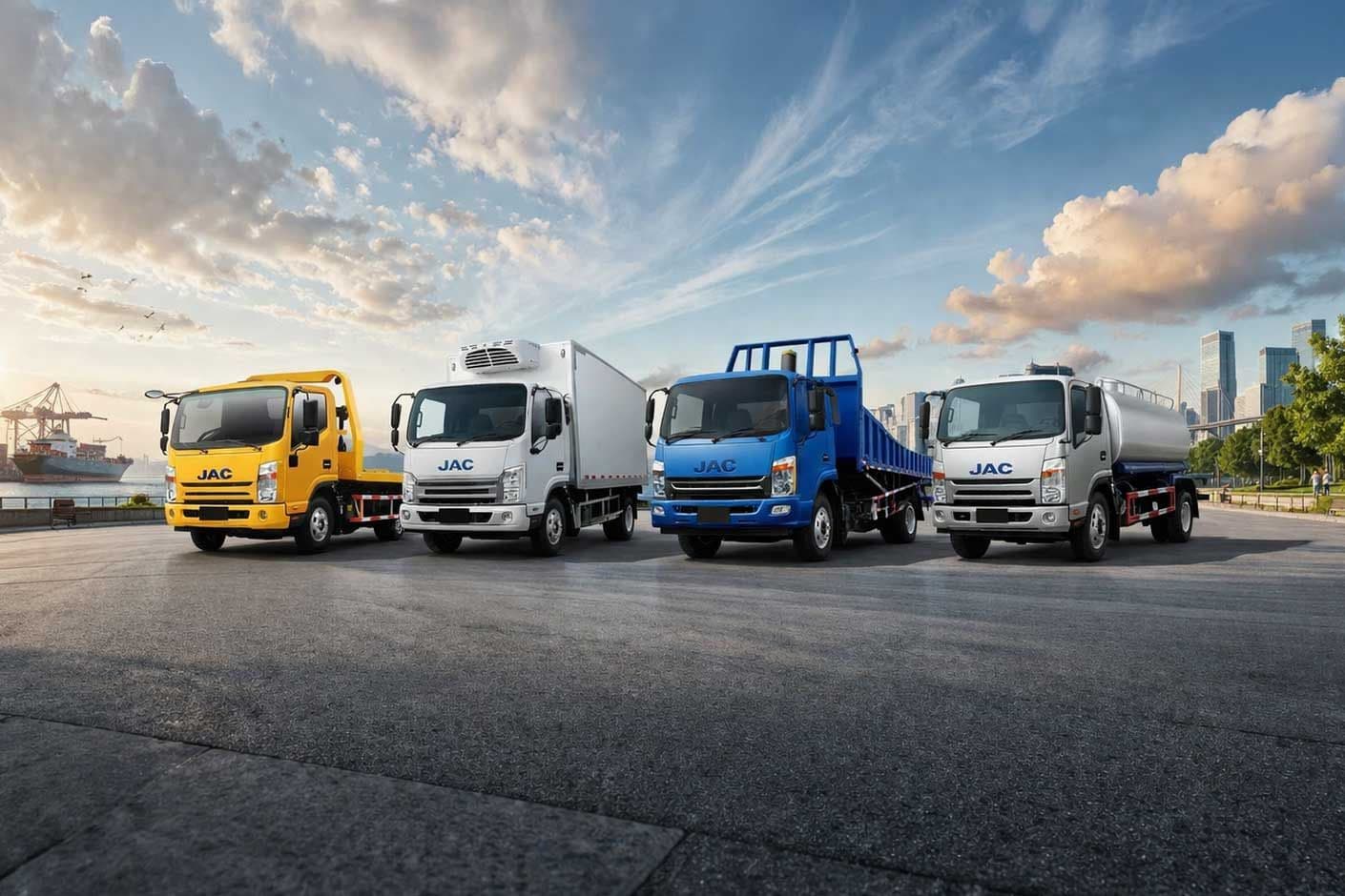 Camiones eléctricos carrozados JAC en el puerto
